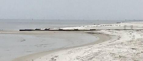 Vlak bij het strand, ligstoelen aan het strand, strandlakens