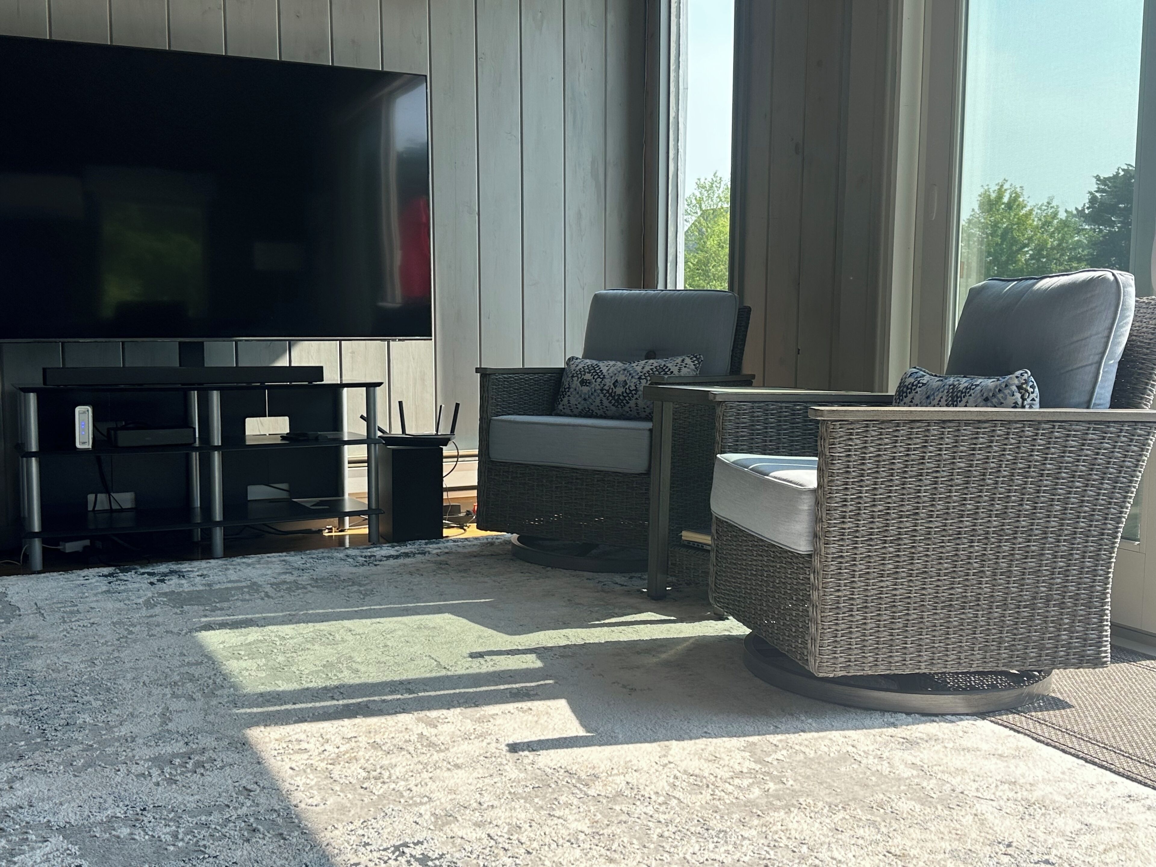 TV, fireplace, DVD player, books