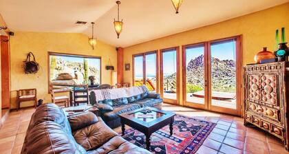 Joshua Tree Oasis with Boho Design, BBQ, Hot Tub & Backyard Trail Access