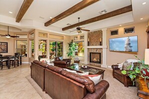 Smart TV, fireplace, video games, ping pong