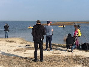 En la playa y camastros 