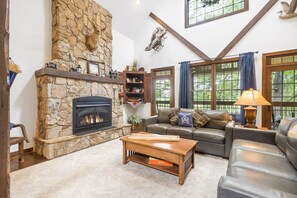 Smart TV, fireplace, DVD player, foosball