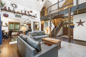 Smart TV, fireplace, DVD player, foosball