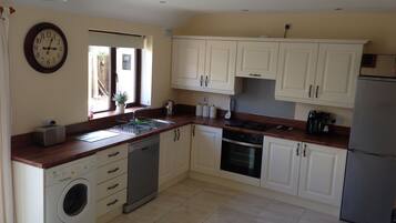 Fridge, microwave, dishwasher, coffee/tea maker