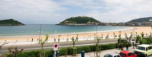 On the beach, sun-loungers, beach towels