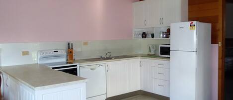 Fridge, microwave, oven, dishwasher