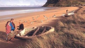 A beach with a boat, people, and birds. - The Lodge of Stanley (Stanley)
