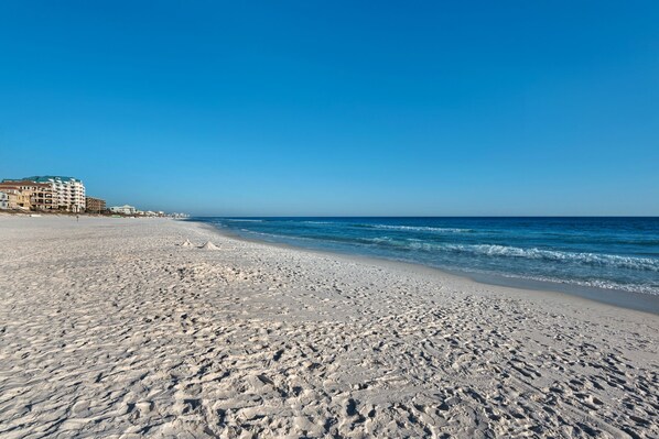 Beach nearby, sun loungers