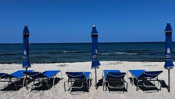 Private beach, sun-loungers, beach towels