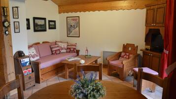 TV, DVD player, books, offices