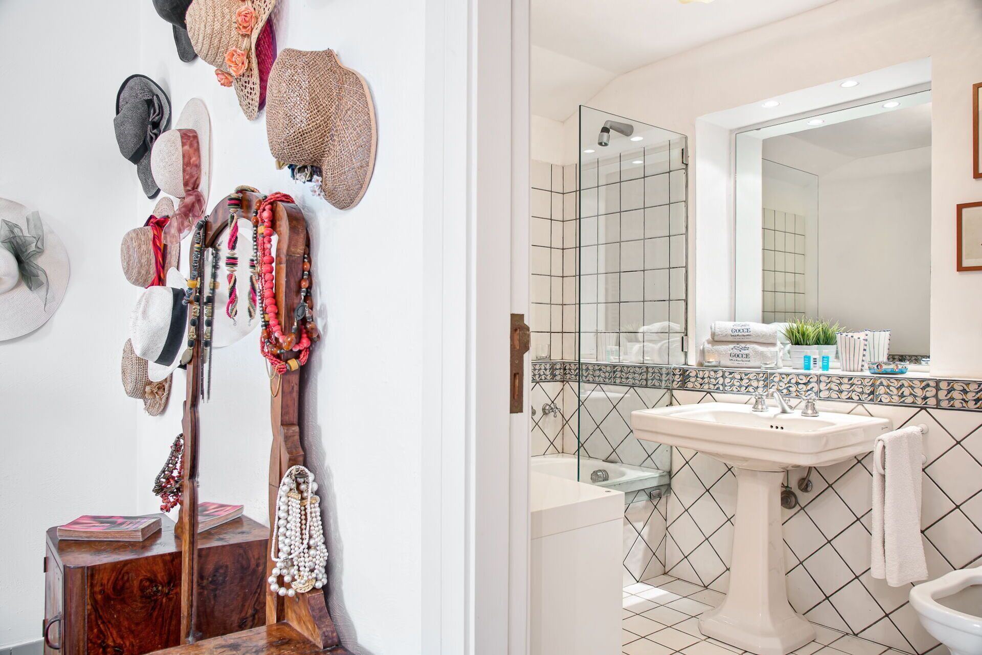 Shower, hair dryer, bidet, soap