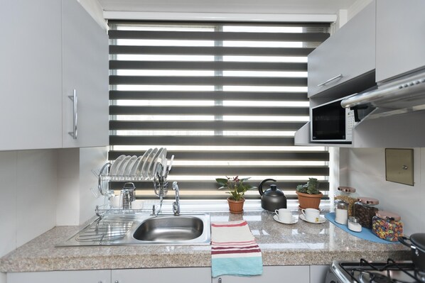 Fridge, microwave, oven, dishwasher