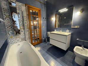 Combined shower/tub, hair dryer, bidet