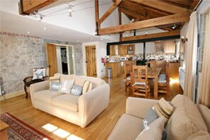 TV, fireplace, DVD player, books