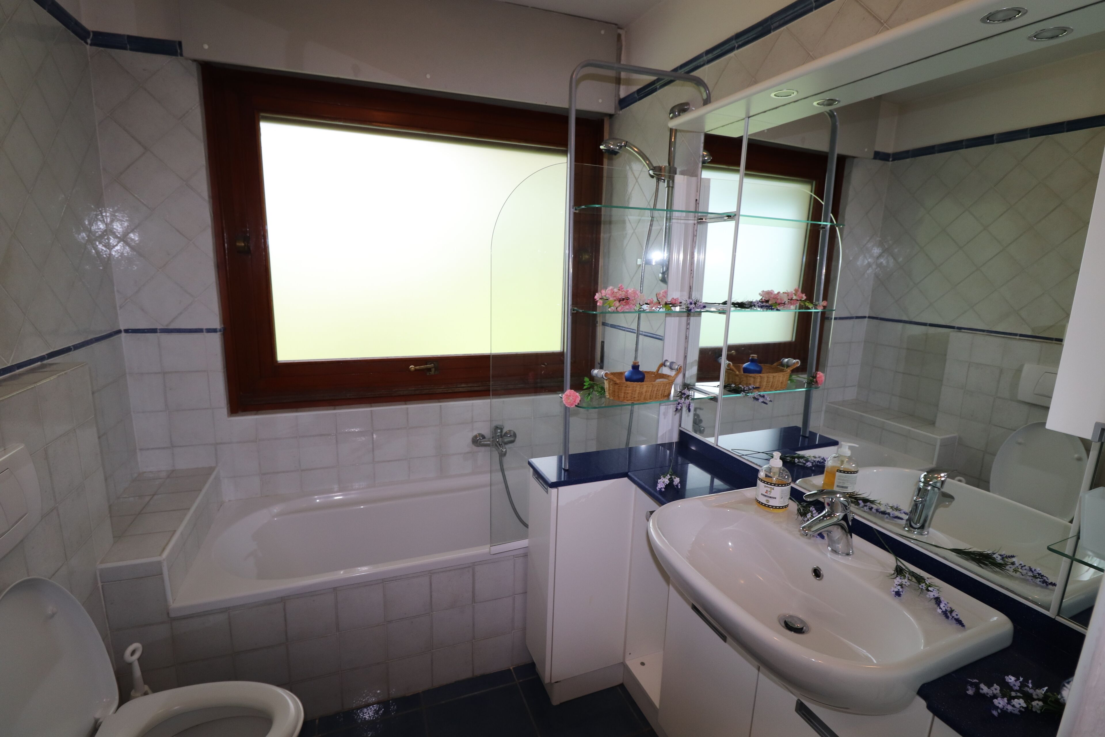 Ensemble douche/baignoire, sèche-cheveux, bidet, serviettes fournies