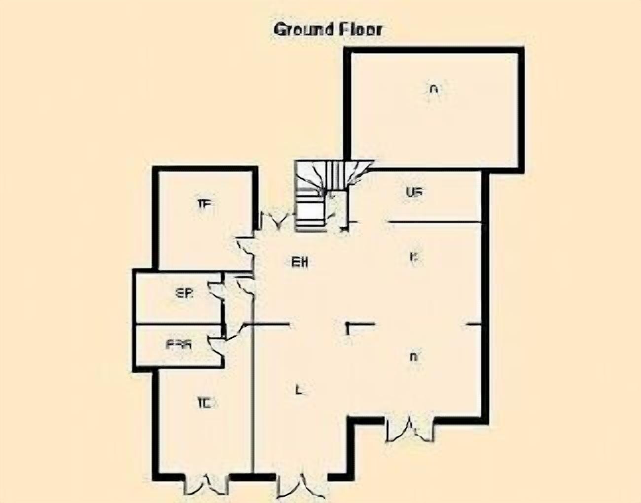 A ground floor layout with labeled rooms: TF, EP, SP, IC, EH, LF, and a large open area.