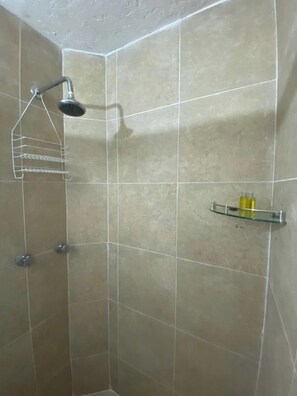 Bathtub, towels, soap, shampoo