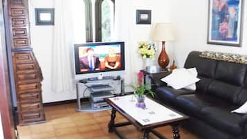 Smart TV, fireplace, video games, DVD player