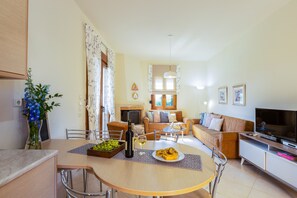 Una Smart TV, una chimenea, videojuegos, un reproductor de DVD