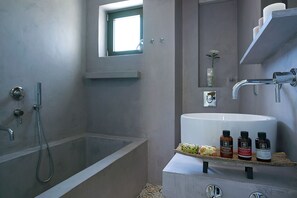 Combined shower/bathtub, free toiletries, hair dryer, towels