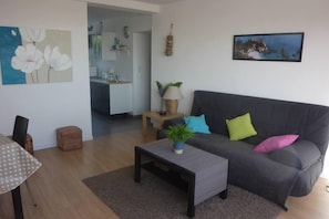 Televisie, een dvd-speler, boeken en een stereo