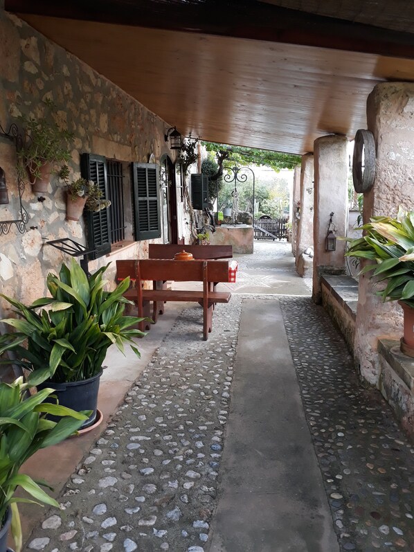 Outdoor dining - Rustic country house, terrace, orchard and village views (Sineu)