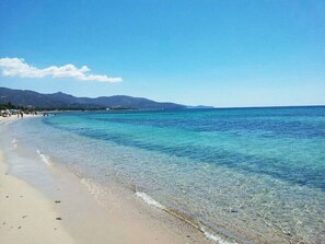 Playa en los alrededores, camastros y toallas de playa 