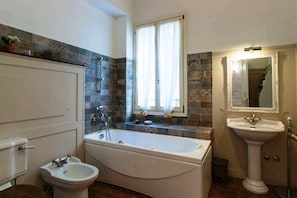 Ensemble douche/baignoire, baignoire à jets, sèche-cheveux, bidet