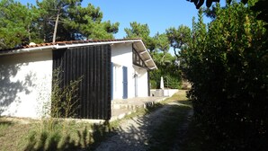 A small, single-story building with a sloped roof, a large black door, and a small porch area. - House / Villa - Lège-Cap-Ferret (Lège-Cap-Ferret)
