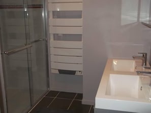 Shower, hair dryer, toilet paper