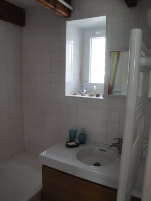 Chuveiro/banheira combinados, secador de cabelo, papel higiênico 