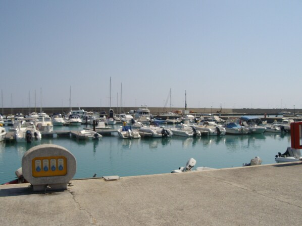 Un puerto deportivo con numerosos barcos amarrados.