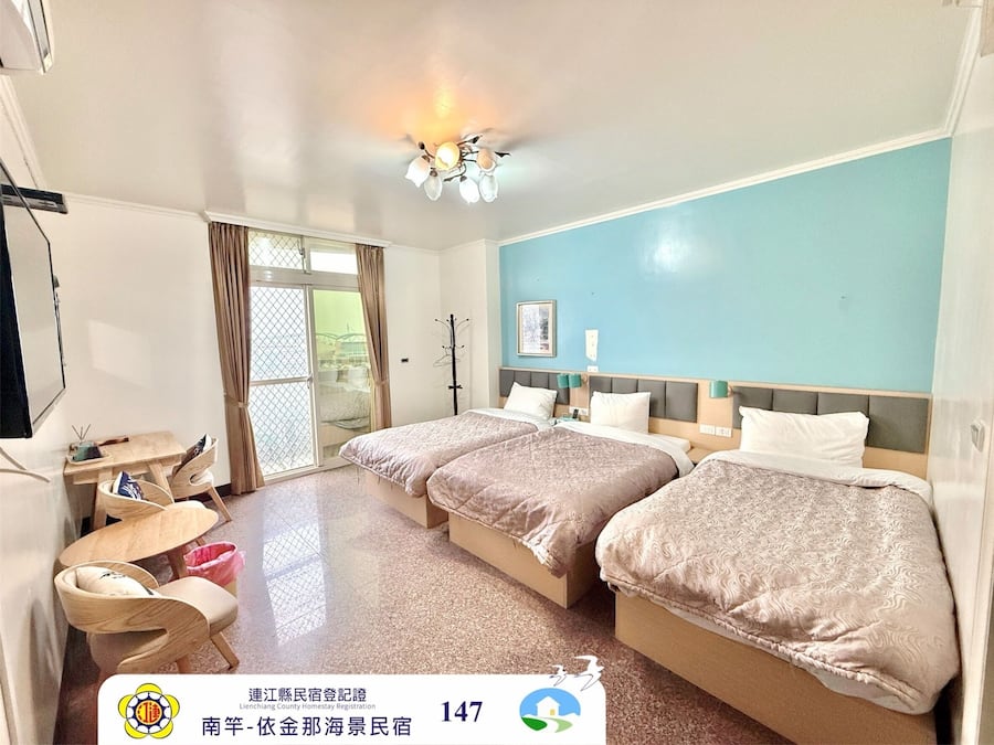 Desk, laptop workspace, blackout curtains, free WiFi