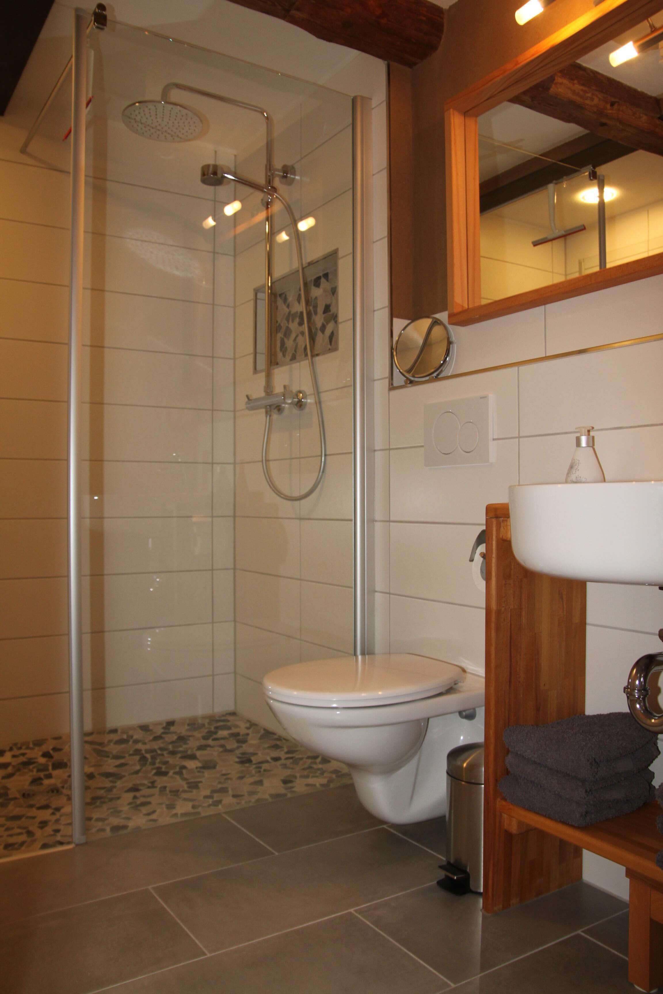 Dusche, Haartrockner, Handtücher, Seife