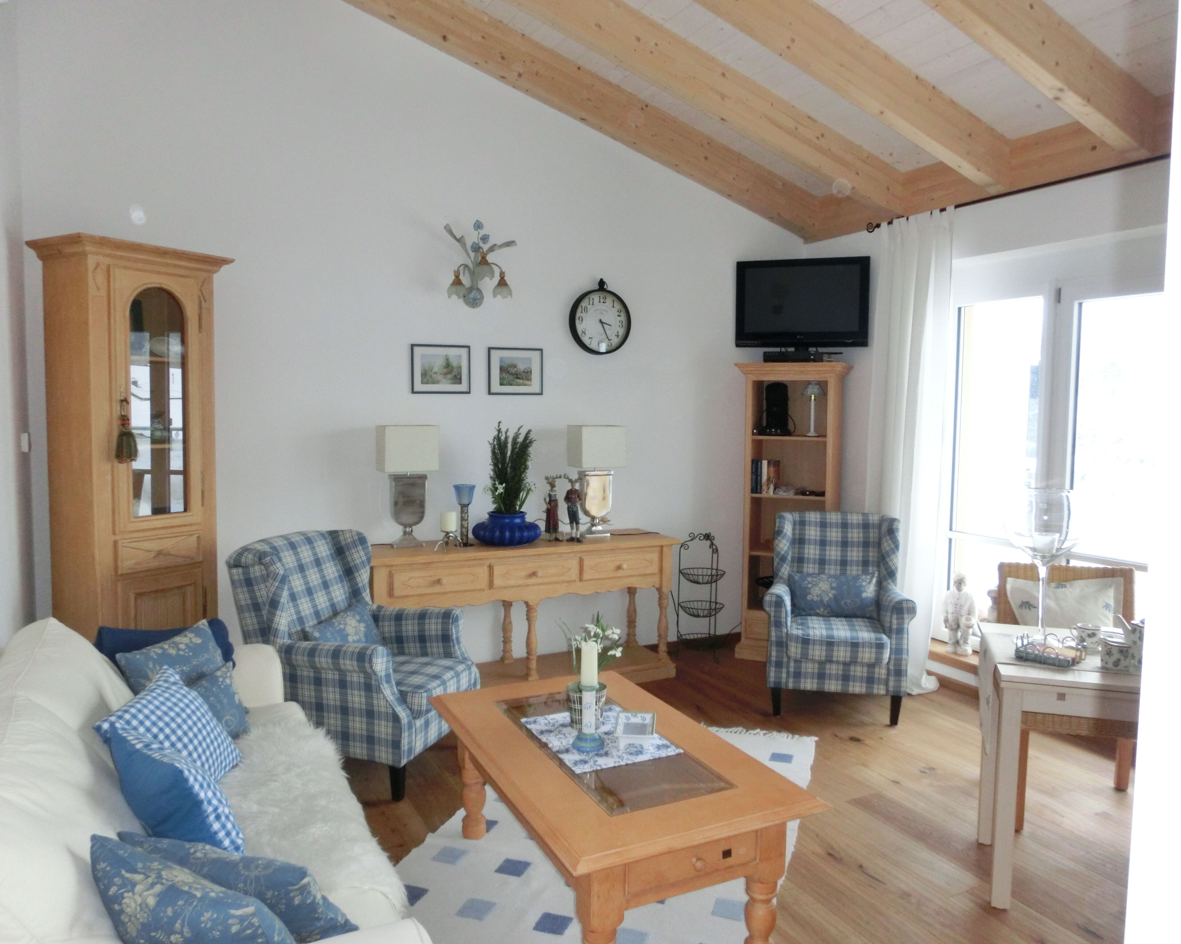 Televisio, DVD-soitin, kirjoja, musiikkikirjasto