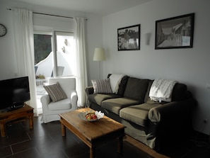 TV, DVD player, books, stereo