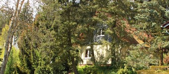 Lomamökki, josta on upea näköala Harzin vuorille Güntersbergessä