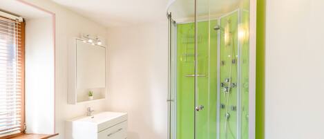 Shower, hair dryer, soap