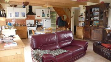 Televisie, een open haard, boeken en een stereo