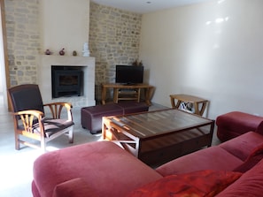 Televisión, chimenea, reproductor de DVD y tenis de mesa 