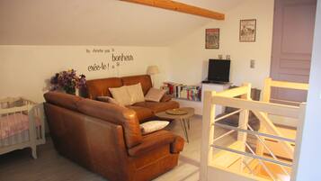 Flat-screen TV, books