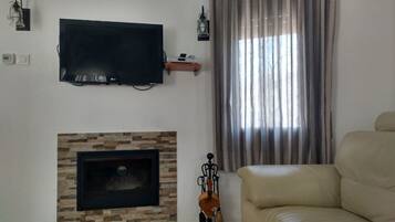 TV, fireplace