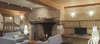 For Christmas, 10-person self-catering cottage with large fireplace, extra beds available.