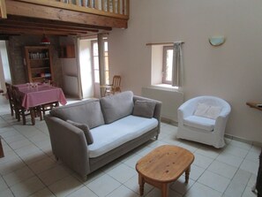 Een televisie, een open haard, een dvd-speler en boeken