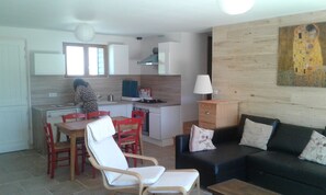 TV, DVD player, books, video library