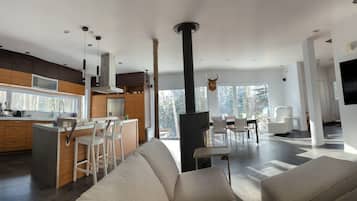 Smart TV, chimenea, videoteca y estéreo