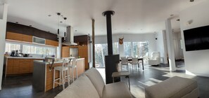 Smart TV, fireplace, video library, stereo