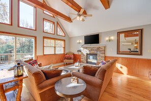 Smart TV, fireplace, video games, DVD player