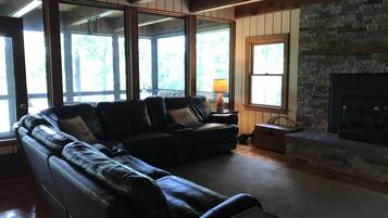 Smart TV, fireplace, video games, DVD player