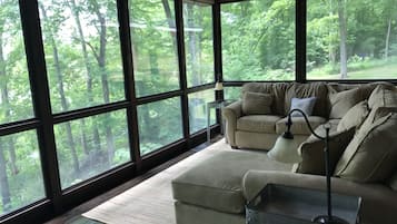 Smart TV, fireplace, video games, DVD player